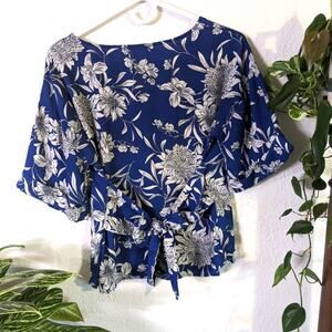 Tie-Waist Blouse Floral Blue and White from West Kei Sz SP